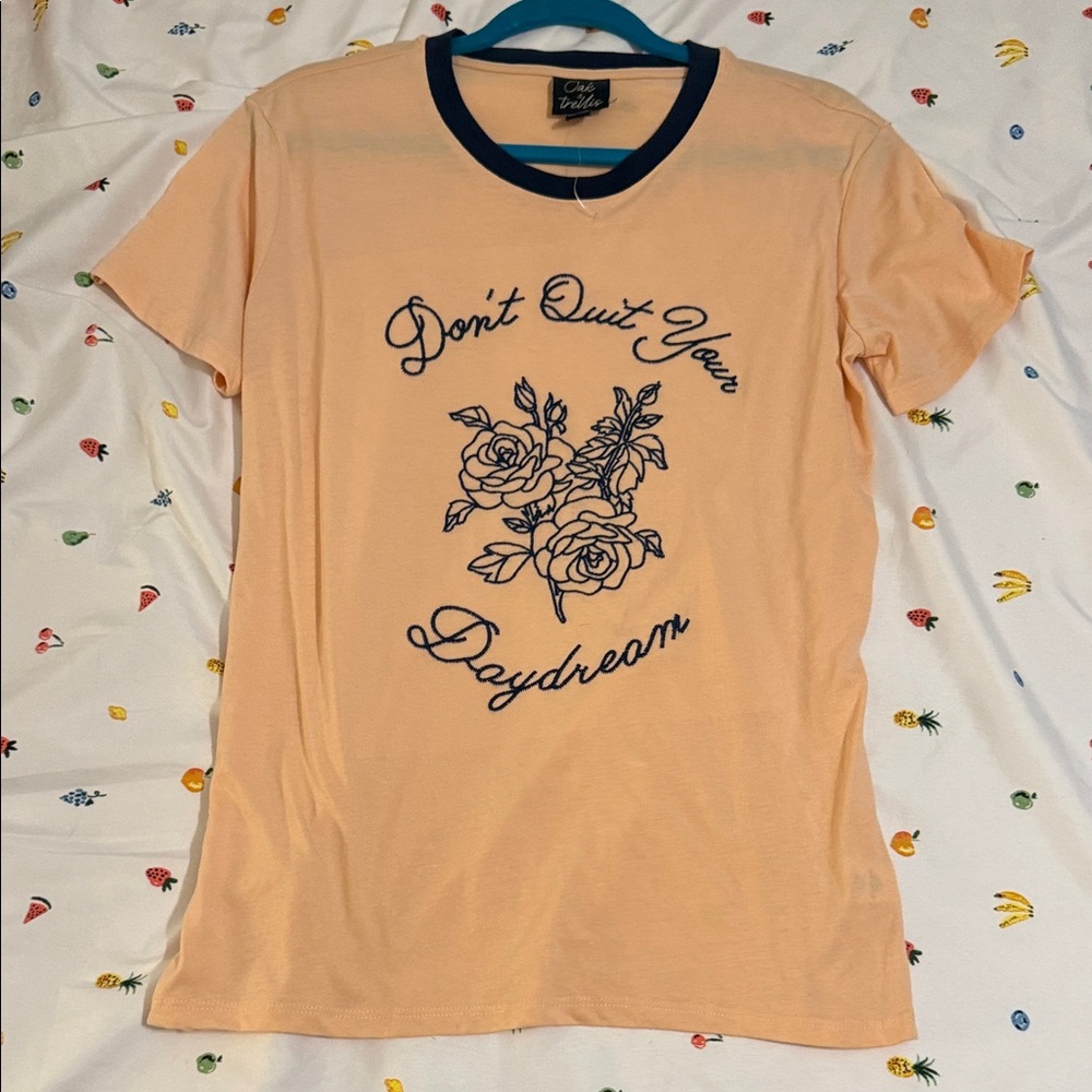 Peach Graphic Tee with Navy Accents